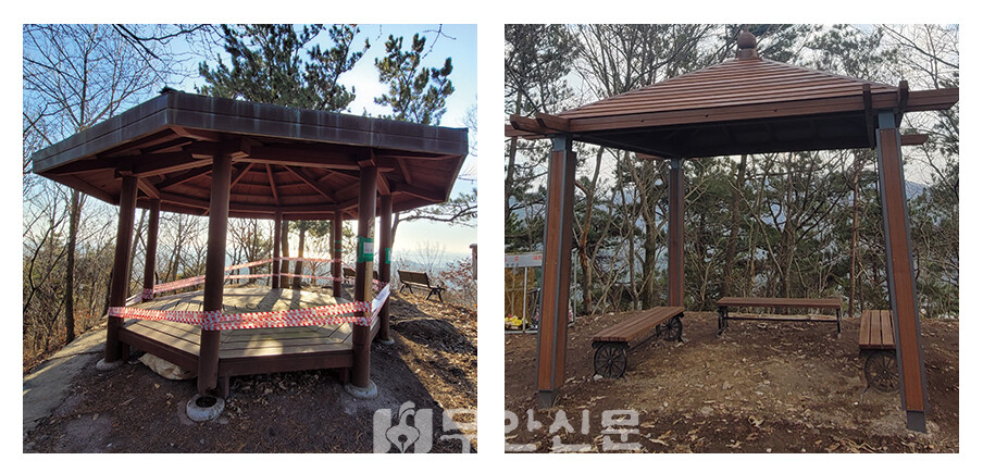 승달산 매봉 쉼터 팔각정(八角亭)이 사각정(四角亭) 됐네